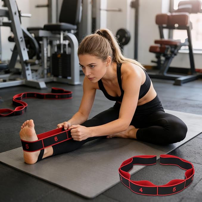 Elastic Exercise Bands with Handles, Adjustable Strength for Home Gym, Stretching, Yoga & Pilates, Non-Slip Puller Straps for Full Body, Glutes & Legs Workout
