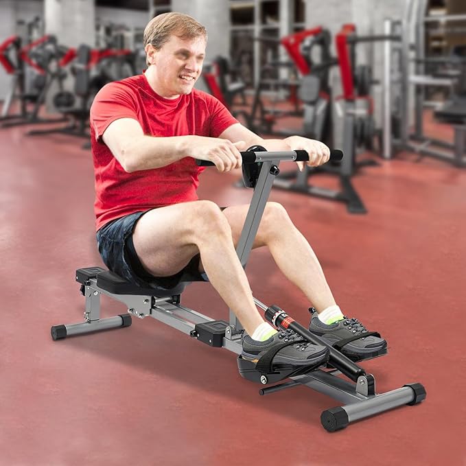 Foldable Hydraulic Rowing Machine, 12-Level Resistance Home Rower with LED Meter, 264 lbs Max Load, Full-Body Workout, Compact Space-Saving Design, Indoor Fitness Cardio Exercise Equipment