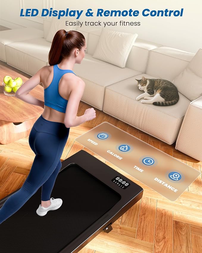 DeerRun Under Desk Walking Pad Treadmill with 6% Manual Incline, 0.6-3.8 MPH Walking Speed, 2.5 HP, 300 lb Capacity, App & Remote Control, for Home Office & Small Spaces