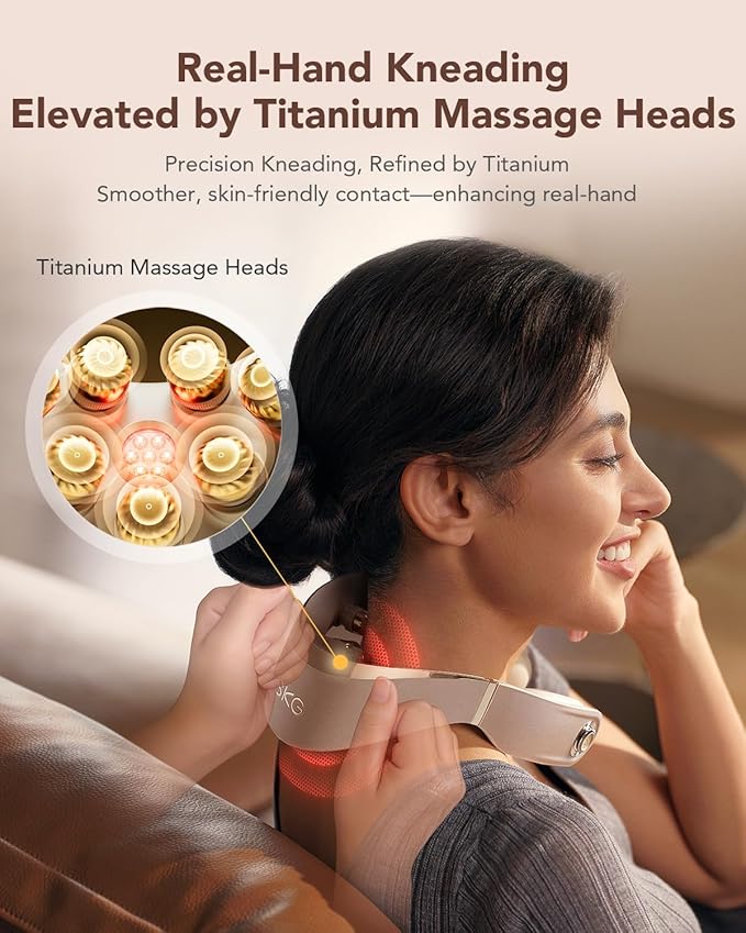 SKG G7Pro_Fold Foldable 3.0 Neck Massager for Pain Relief Deep Tissue Vibration Cordless Travel Massager,Innovative Portable 3D Neck Massager for Office Home Car Travel, Gold Titanium Neck Massager