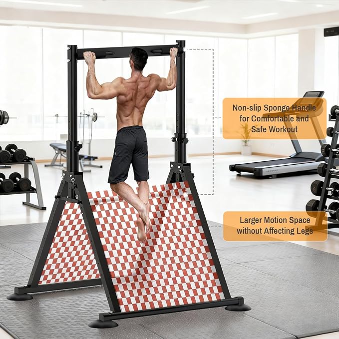 Foldable Power Tower Dip Station Pull Up Bar, Multifunction Triangular Structure Pull Up Station Home Gym Strength Training Workout Equipment