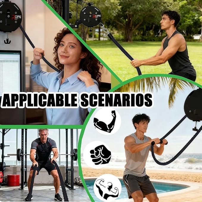 Endless Rope Trainer with Adjustable Resistance Suspension Pulley System for Home Gym Interval Strength Training