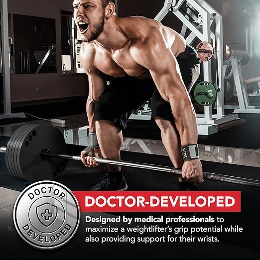 Dr. Arthritis Weight Lifting Wrist Wraps with Thumb Loop, Heavy-Duty Wrist Straps for Weightlifting, Hybrid Training, Olympic Lifts & Calisthenics, Non-Slip Gym Wraps for Men & Women (Grey & White, Pair)