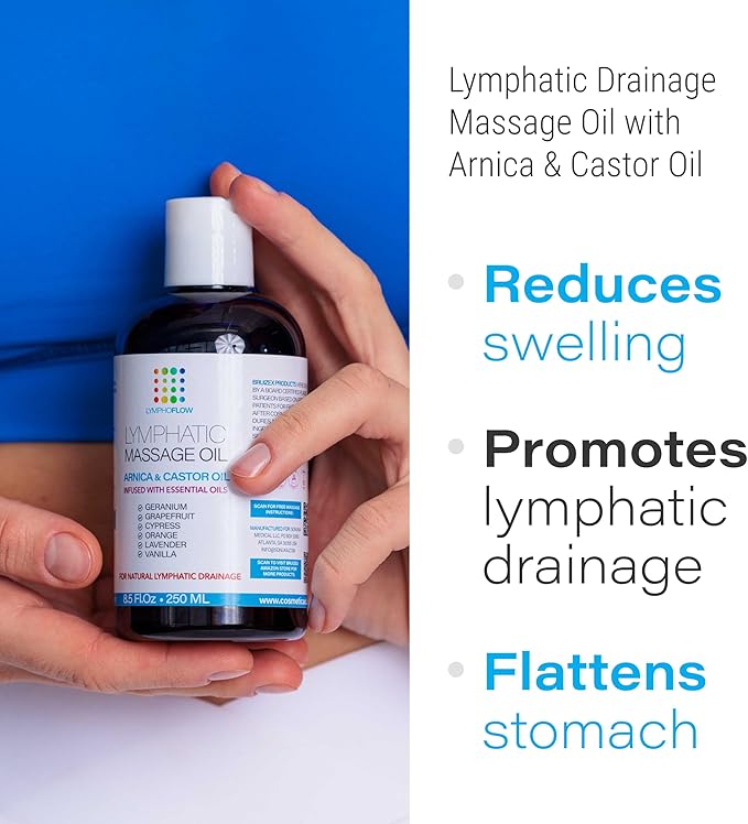 Bruizex Lymphatic Drainage Massage Oil with Arnica & Cold Pressed Castor Oil, Lightweight Non-Greasy Body Massage Oil for Daily Lymphatic Massage, Aftercare Routine, Lightweight Formula - 8.5 Oz