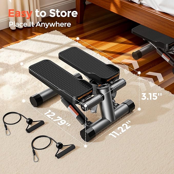 Sportsroyals Stair Stepper,Twist/Mini Stepper for Exercise at Home,Step Machine with Resistance Bands for Full Body Workout, 350lbs+ Capacity