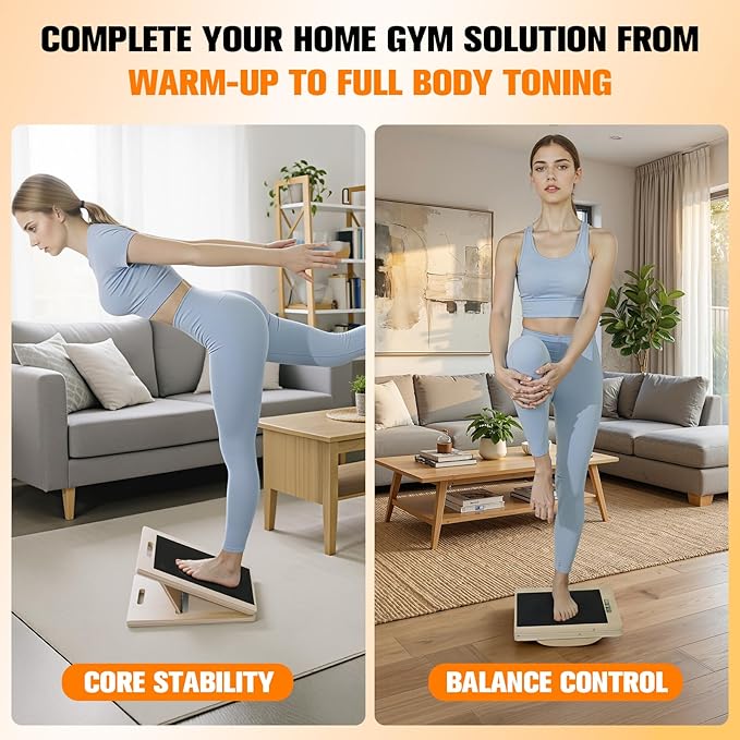Versatile Wooden Slant Board, Convertible to Balance & Pilates Board, Adjustable Angles, Includes Full Pilates Kit, Supports Up to 360lbs, Calf Stretch, Squats, Knee, Ankle, Heel & Leg Training