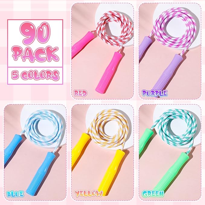 Aoriher Jump Rope for Kids Nylon Adjustable Weighted Braided Fitness Skipping Stripe Ropes with Plastic Handles 8.2 Feet for End of The School Exercise Sport Party Equipment Gift, Assorted Colors