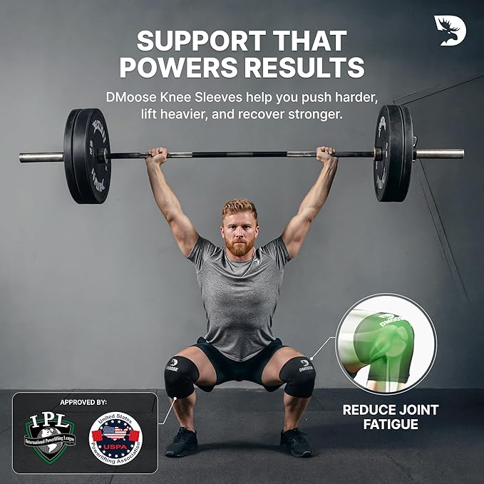 DMoose Fitness Knee Sleeves for Weightlifting (Pair) 78” Knee Wraps for Joint Support, Squats & Powerlifting - Gym Brace Straps for Joint Stability & Pain Relief, USPA & IPL Approved for Men and Women