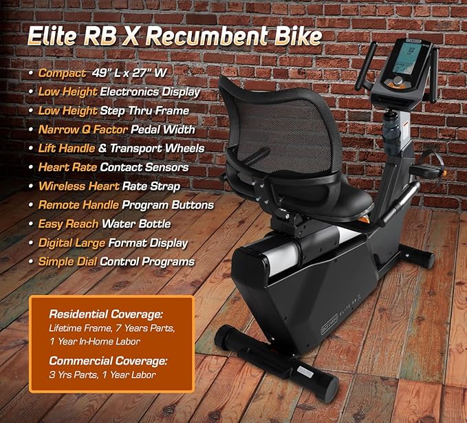 3G Cardio Elite RB X Recumbent Exercise Bike - FreeSync FTMS Bluetooth Smart App Connectivity - Compact 49" (L) - Oversized Soft 4-Way Adj. Seat - 350 lb Cap. - Low Step-Thru Design - Commercial Grade