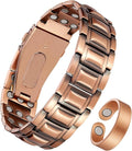 3X Strength Magnetic Copper Bracelet for Men - 99.9% Pure Copper Bracelet & Ring Set - Premium Fold-Over Clasp and Adjustable Length Sizing Tool & Jewelry Box