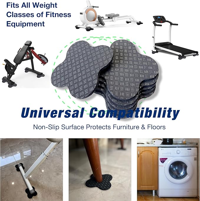 6 Pack Treadmill Pads - Anti-Slip & Anti-Vibration Exercise Equipment Mats - Floor Protectors for Hardwood & Carpet, Noise Reducing Stabilizer Feet for Bike, Elliptical, Rower (Quatrefoil, 4"x4"x0.2")