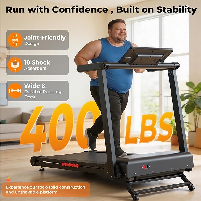 JAGJOG Treadmill for Home with Auto Incline, 3.5-4.5 HP Foldable Treadmill, 12 HIIT Programs,15"-18" Wide LED Touchscreen, Smart App & Heart Rate, 300-400LBS Capacity, Fully Assembly