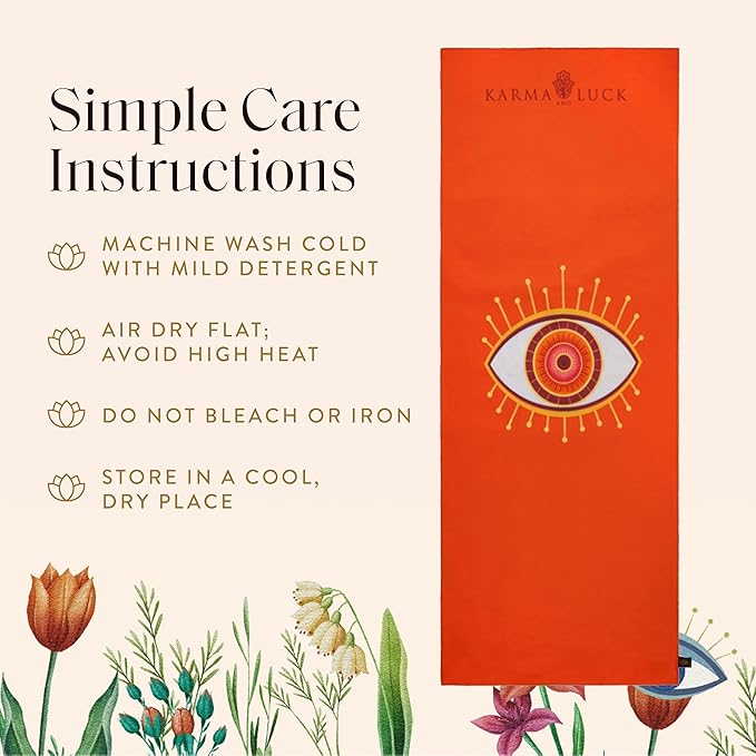 KARMA AND LUCK Guardian Energy Yoga Towel, Evil Eye Design for Protection & Focus, Non-Slip Terry Suede Hot Yoga Mat Towel with Silicone Grip, Ultra Absorbent, 26” x 72”