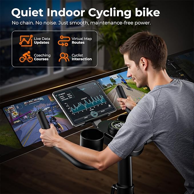 OWLSKY Exercise Bike with APP, Stationary Bike for Home, 300 lbs Capacity Quiet Indoor Cycling Bike Gym Cardio Workout, Adjustable Seat & Tablet Holder