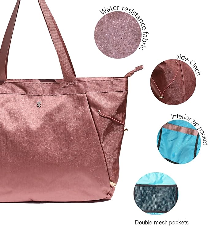 ESVAN Yoga Tote Bag for Women Shoulder Bags Drawstring for Office Workout Travel Carryall Pilates Gym and Beach