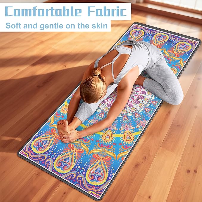 Yoga Towel,Absorbent Yoga Mat Towel for Hot Yoga Non Slip,Stylish Prints,Ideal for Workouts,Hot Yoga,Bikram,Pilates Equipment,72 x 27 in,Rainbow