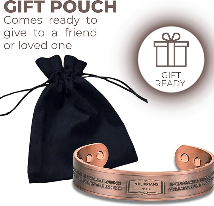 Willis Judd Philippians 4:13 Prayer for Strength Men's Pure Copper Magnetic Bracelet Bangle