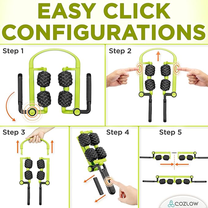 COZLOW 3 in 1 Lymphatic Drainage Massage Tool - Back Massager - Cellulite Roller - Arm + Leg Muscle Trigger Point Myofascial Release