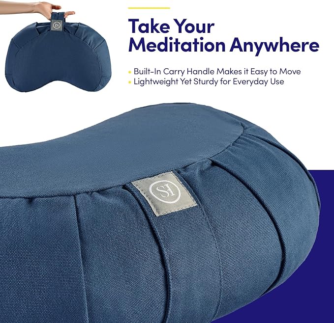 Meditation Cushion Bolster Pillow for Restorative Yoga – Supportive Cushion for Meditation, Pilates, and Relaxation – Filled with Buckwheat Hulls - Removable Cover