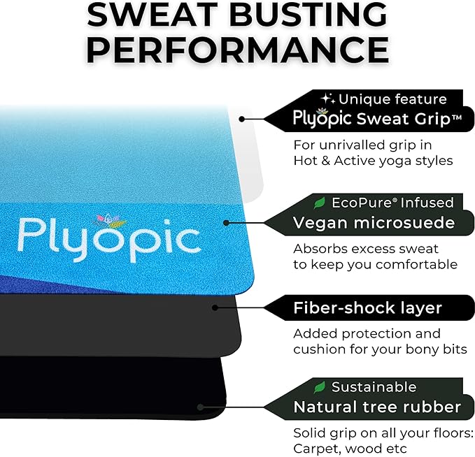 Plyopic. All In One Yoga Mat | Luxury Sweat-Grip Mat/Towel Combo | Ideal for Yoga, Hot Yoga, Bikram, Pilates, Workout & Exercise | Eco-Friendly Natural Rubber