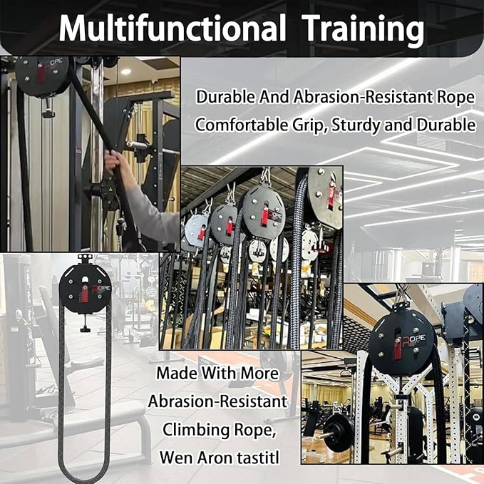 Endless Rope Trainer, Pulley Rope Puller Fitness Rope Trainer, 4-M Closed-Loop Nylon Rope, Pulley Rope Climbing Machine Adjustable Resistance Machine for Home Gym Aerobic Training Red