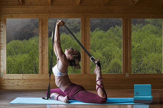 Heathyoga Yoga Blocks 2 Pack with Strap, High Density EVA Foam Yoga Block and Yoga Strap Set to Support and Improve Poses and Flexibility