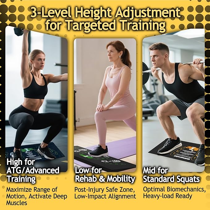 Squat Wedge Height-Adjustable Slant Board: 2Pcs Wide Wedges for Weightlifting Leg Glute Workout Improve Strength and Mobility for Gym Home