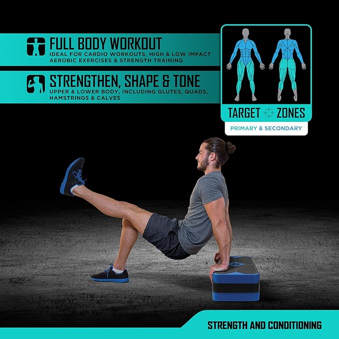 RBX Aerobic Step Platform with Non-Slip Textured Surface -2-Level Adjustable Steppers for Exercise, Compact, Lightweight, Easy-to-Store Exercise Step & Fitness Step Bench