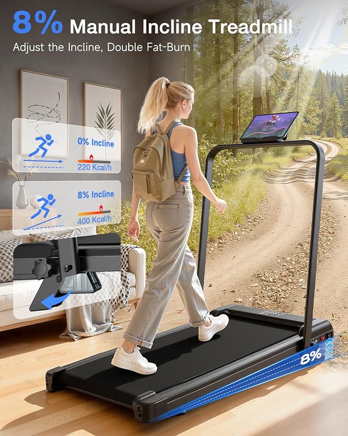 Incline Walking Pad with Handle Bars, 3.5HP Foldable Portable Treadmills for Home Office, Low Noise <40dB Under Desk Treadmill with 330LB Capacity, Wide Running Belt with Remote Control & LED Display