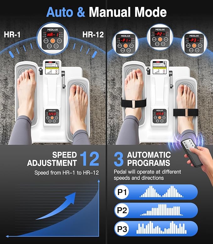 Portable Under Desk Elliptical Machine with Wireless Remote. 12 Manual & 3 Automatic Speeds. Pedal Ellipse Leg Exerciser. Leg Exerciser While Sitting for Seniors Adults Home Office