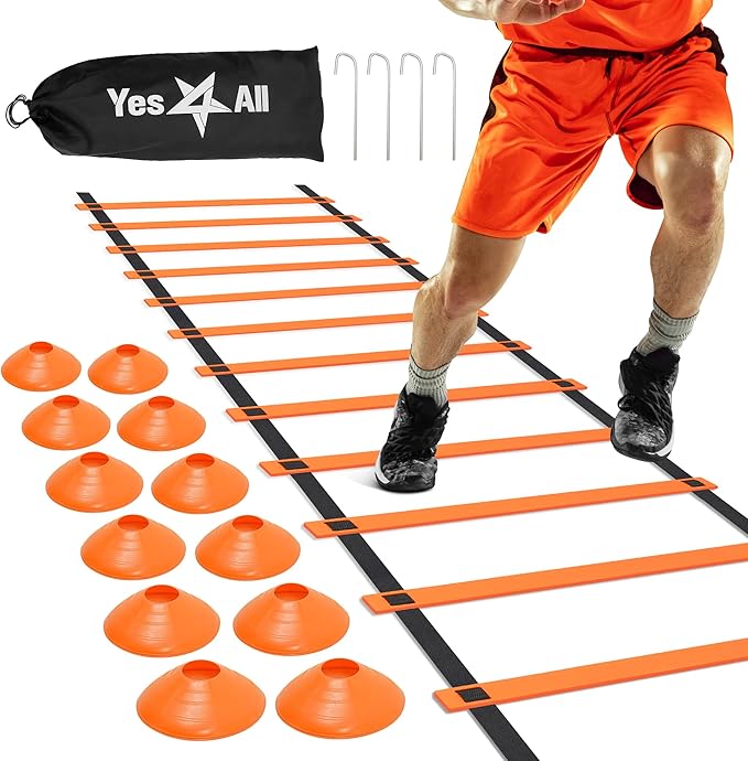 Yes4All Agility Ladder – Adjustable Speed & Agility Training Equipment for All Ages – Durable, Portable, Multiple Combo Sets Available