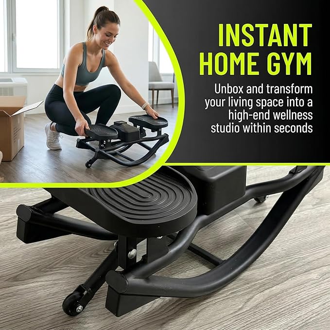 Rocking Stepper, Portable Home Fitness Rock Stepper Side to Side with Digital Display & Elastic Rope, 320LBS Capacity, Aerobic Workout for Leg & Glute Training, Home Office Apartment Use (Black)