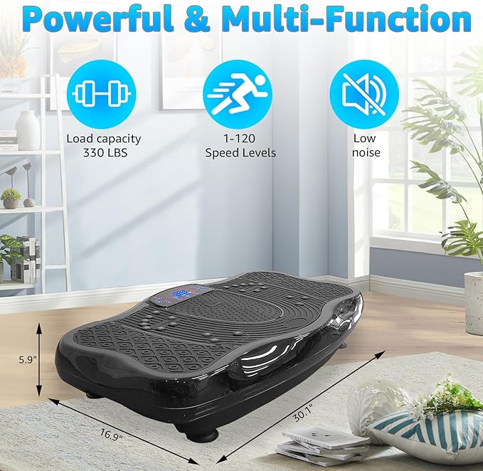 XXL 330 LBS 120 Levels Vibration Plate Exercise Machine - Whole Body Workout Vibration Fitness Platform w/ Resistance Bands - Home Training Equipment for Weight Loss & Toning，Black