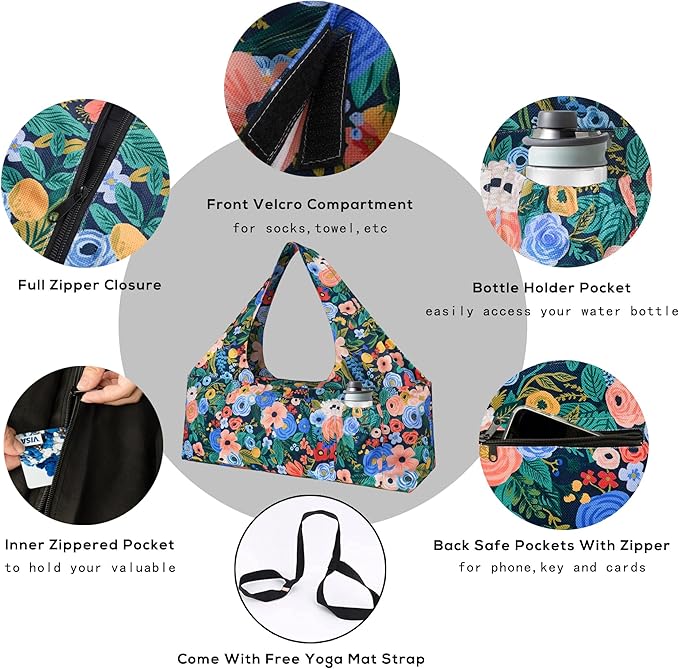 Yoga Mat Bag - Large Yoga Bag with Yoga Mat Strap, Zipper and Pockets - Yoga Bags and Carriers Fits All Your Stuff - Personalized Yoga Mat Bags for Women Fits Most Size Mats