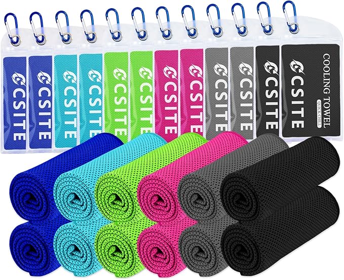 12 Pack Cooling Towels Bulk (47"x12") for Neck and Face, Ice Towel for Hot Weather, Soft Breathable Chilly Gym Towels, Microfiber Towel for Work Out, Yoga, Running, Camping & More Activities