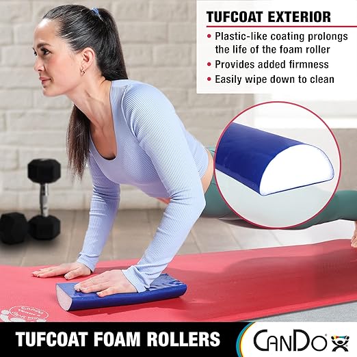 CanDo Premium TufCoat Blue Coated Half-Round Foam Rollers for Muscle Restoration, Massage Therapy, Rehabilitation, Sport Recovery and Physical Therapy for Home, Clinic and Gym