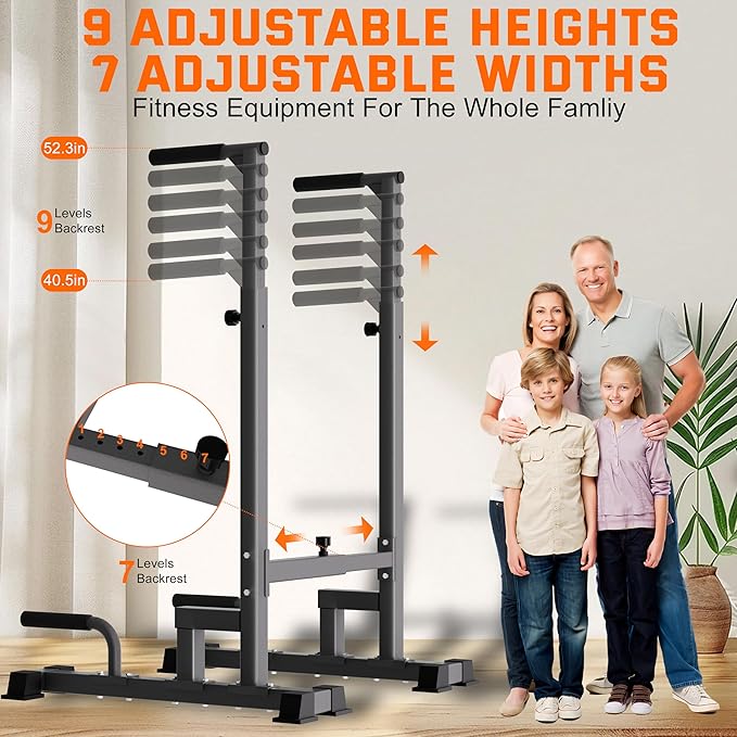 Dip Bar Attachment for 2"x2" Squat Rack, Heavy Duty Power Rack Attachment with 5/8" or 1" Hole