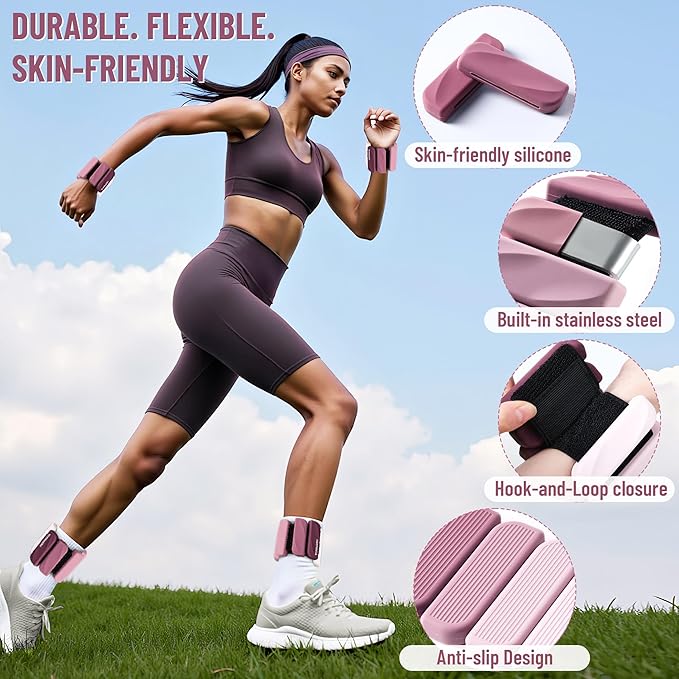 Wrist & Ankle Weights for Women and Men, 2lbs/4lbs Pairs Adjustable Silicone Weighted Bangles for Arm & Leg Workouts, Perfect for Pilates, Barre, Yoga, Walking & Home Fitness 24055