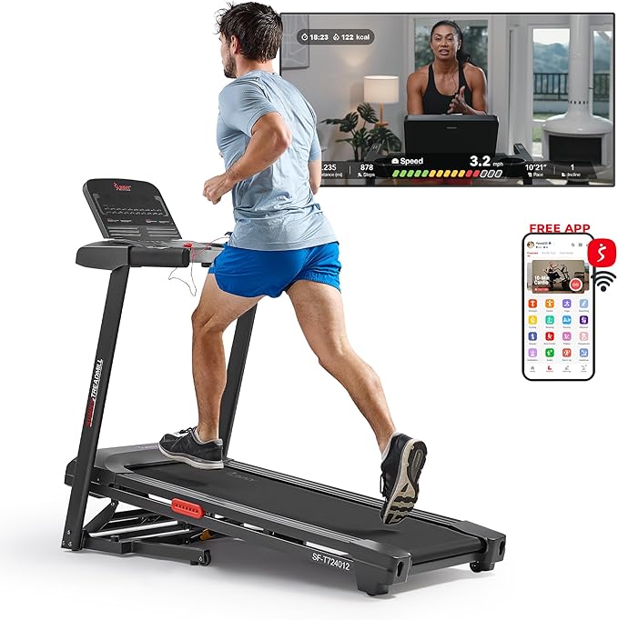 Sunny Health & Fitness Wi-Fi Smart Treadmill Walking Pad with Shock Absorption Cushioning, Home Fitness Cardio Equipment with SunnyFit App Access - Compact Foldable, Auto Incline, Under Desk Optional