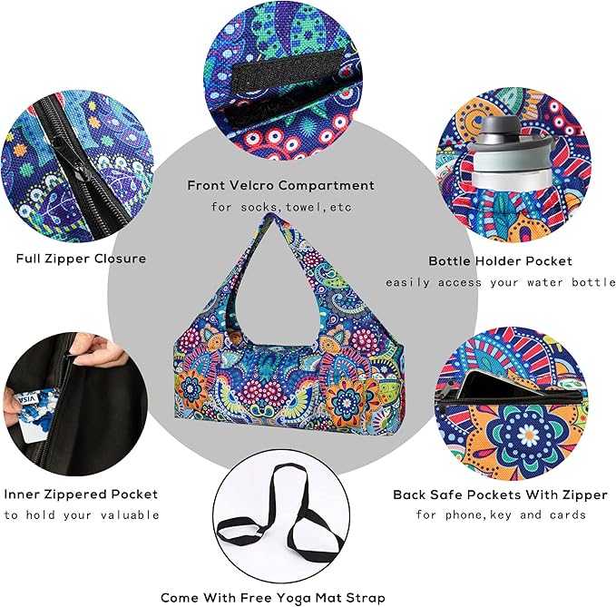 Yoga Mat Bag - Large Yoga Bag with Yoga Mat Strap, Zipper and Pockets - Yoga Bags and Carriers Fits All Your Stuff - Personalized Yoga Mat Bags for Women Fits Most Size Mats