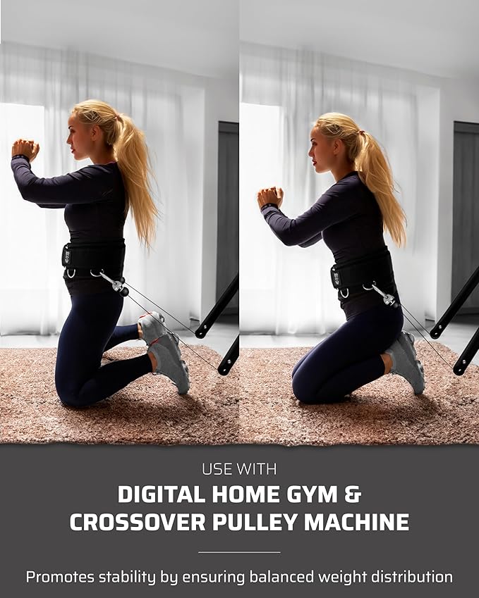 Multi-Attachment Belt for Cable Machine and Smart Home Gym Squats and Hip Thrusts, 5 Attachment Points for Optimal Weight Distribution, 2 Straps (40” & 27”) and 3 Metal Snap Hooks Included