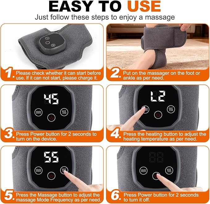 2PCS Foot Renew Triple Method Massager, 2 in 1 Foot Massager for Neuropathy, Feet Massage with 3 Vibration Mode & 4 Heat Levels, Wireless Portable Ankle Massager for Home or Travel Use