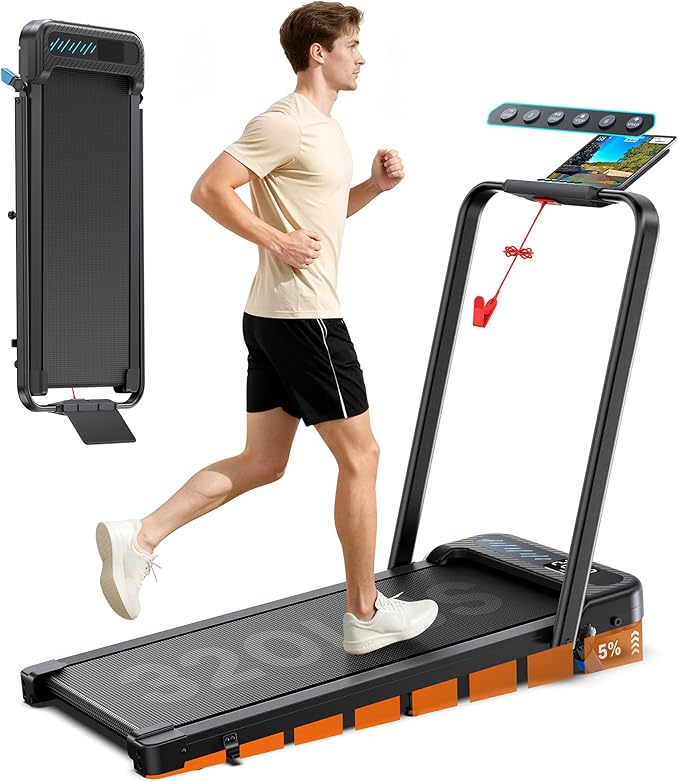 WELLFIT Auto Incline Folding Treadmill - 10% Incline Desk Walking Pad Treadmill with Handlebar, 400 lbs Heavy-Duty Capacity, Space-Saving Quiet Under-Desk Design for Home Office, Seniors & Fitness