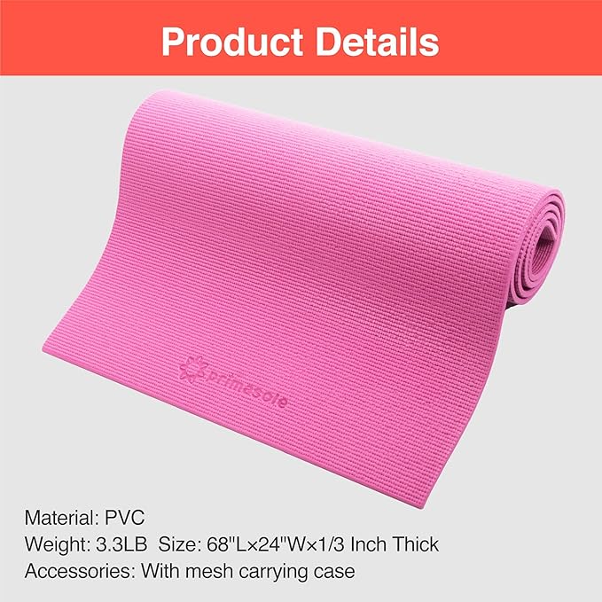 Primasole Yoga Mat with Carry Strap for Yoga Pilates Fitness and Floor Workout at Home and Gym Non-slip 9 colors