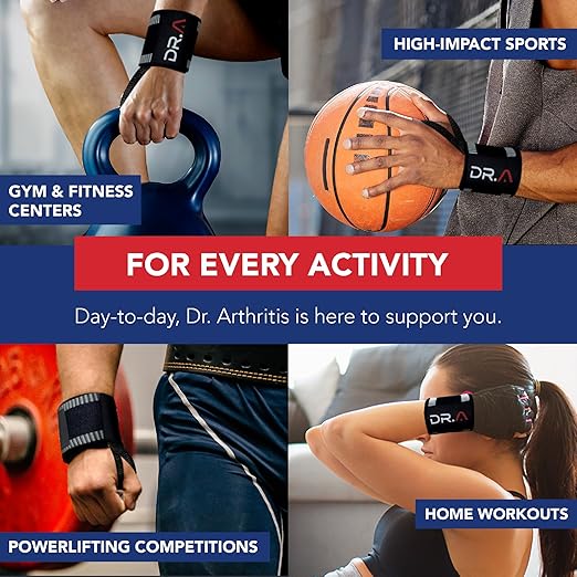 Dr. Arthritis Weight Lifting Wrist Wraps with Thumb Loop, Heavy-Duty Wrist Straps for Weightlifting, Hybrid Training, Olympic Lifts & Calisthenics, Non-Slip Gym Wraps for Men & Women (Black-Grey Stripes)