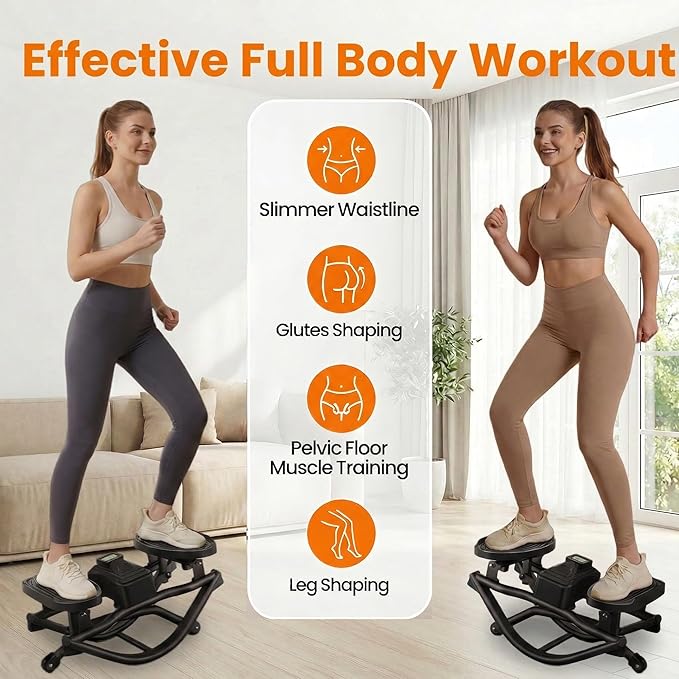 Rock Fitness Stepper for Exercise at Home,Portable Rocking Stepper Side to Side with Digital Display & Resistance Bands, Motion Stair Rocker Stepper Machine for Home Office Full Body Workout