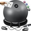 Millenti Exercise Ball Chair 65cm - Yoga Ball Chair Stability Base Ring Kit & Fitness Resistance Bands For Home, Gym Bundle, Pilates Ball, Office Chair, Birthing Ball For Pregnancy - With Workout Chart