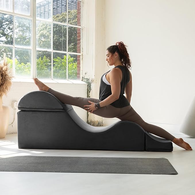 Avana Kami Convertible Chaise/Bed Bench for Yoga & Massage - 2-in-1 End of Bed Ottoman with Concealed Fold Out Yoga Lounge Chair, 22" Wide, Microvelvet Deep Teal