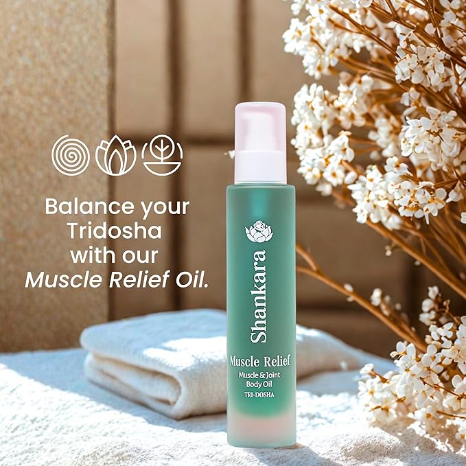 Shankara Muscle Relief Oil – Body Massage Oil for Sore Muscles and Joints with Arnica, Boswelia & Sweet Birch – Gua Sha, Ayurvedic Massage Therapy, Post Gym, Relaxation (100ml)