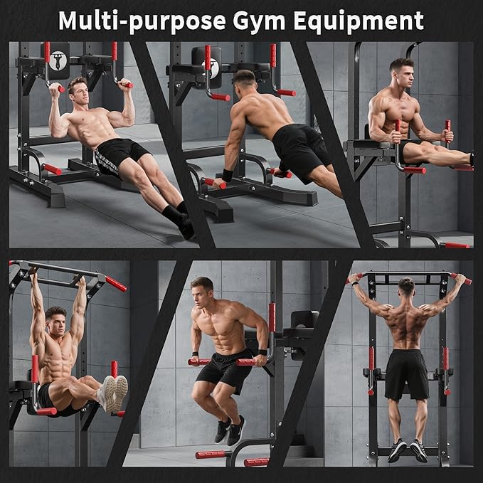 Dland Power Tower Pull Up Bar Station Multi-Function Adjustable Height Workout Equipment Dip Station Fitness Strength Training,Chin Up Station Pull Up Dip Bar Power Tower Workout For Home Gym, Black